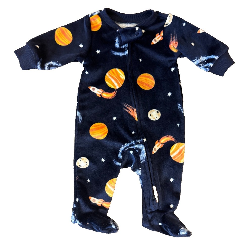 Child of Mine Carter's Sleeper Baby Boy Preemie Blue Good Space Planet Velour